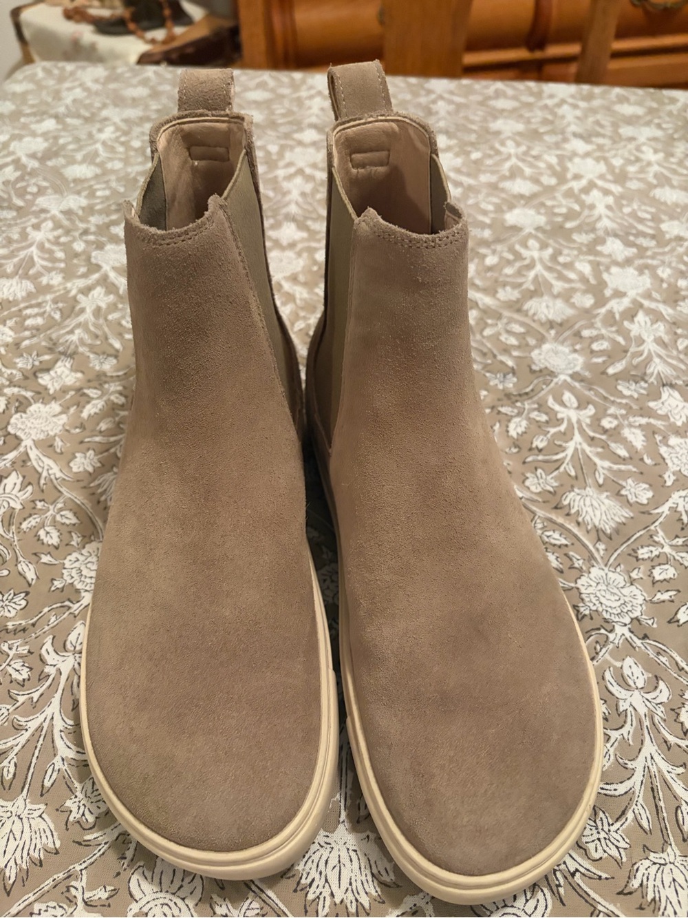 Birkenstock Taupe Suede Chelsea Booties with Cream Sole
